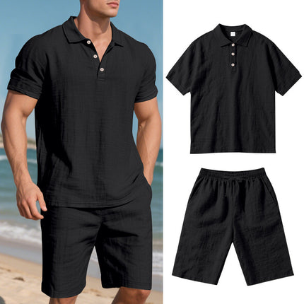 Summer Loose Casual Linen Breathable Short Beach Sleeve Shorts Set