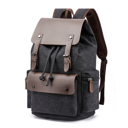 Casual Canvas Backpack Business Laptop Bag With Buckle Drawstring Design
