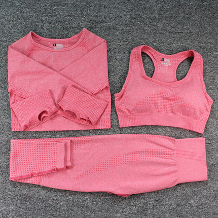 Three-piece Bra, Long Sleeve Top and Trousers Yoga Suit