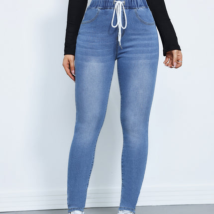 Denim Winter Drawstring Elastic Waist High Elastic Feet Trousers