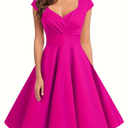 Retro V-neck Half Sleeve Waist Dress