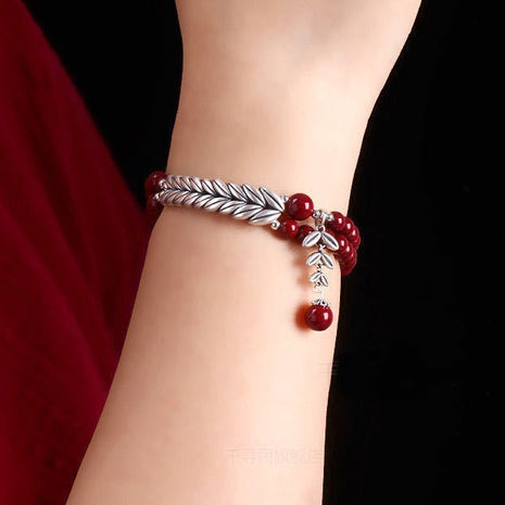 Cinnabar Gold Sand Bracelet – 6MM Wine Red Women's Gemstone Jewelry
