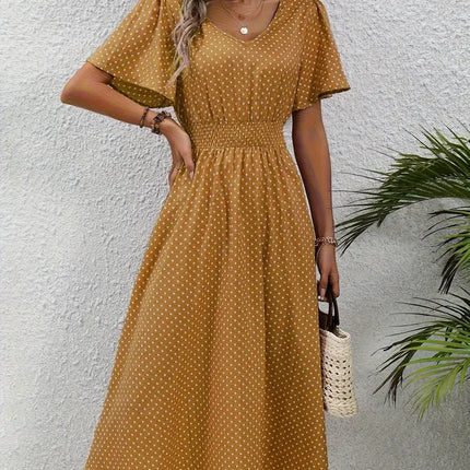 Polka Dot Short Sleeve Long Dress