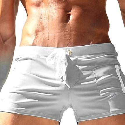 Men's Polyester High Waist Tight Lace-up Swimming Trunks