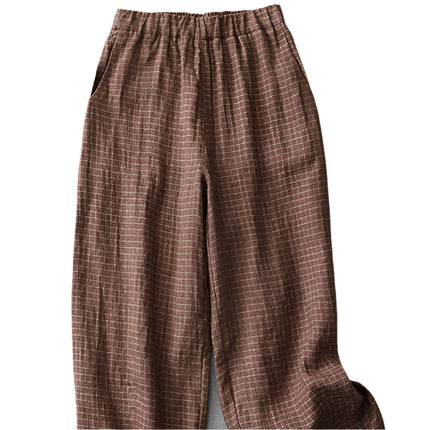 Plaid Linen Casual Pants
