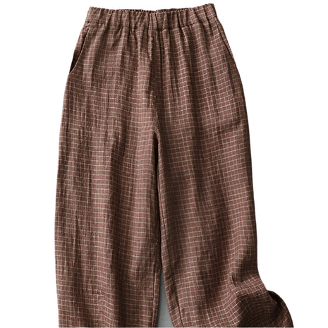 Plaid Linen Casual Pants