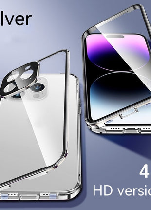 iPhone 13/14/15 覗き見防止マグネット式両面ガラスケース (バックル付き)