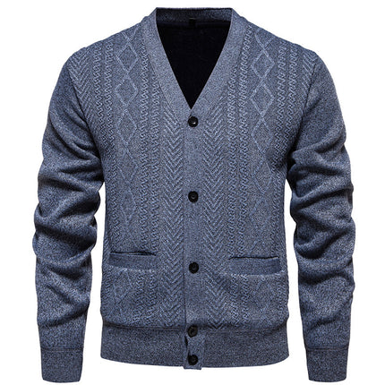 Cardigan Men's Long-sleeved Striped Sweater Fall Winter Coat Versatile Top