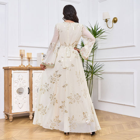 Vestido bordado de bronceado con volantes