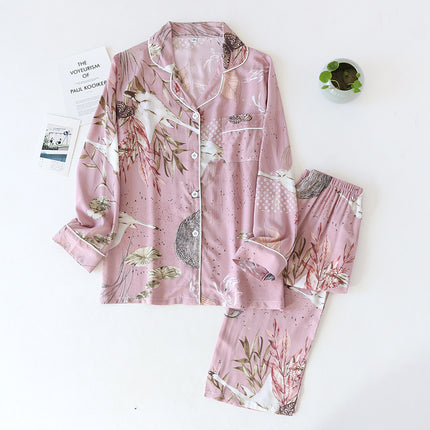 Rayon Silk V-neck Long Sleeve Pyjama Set