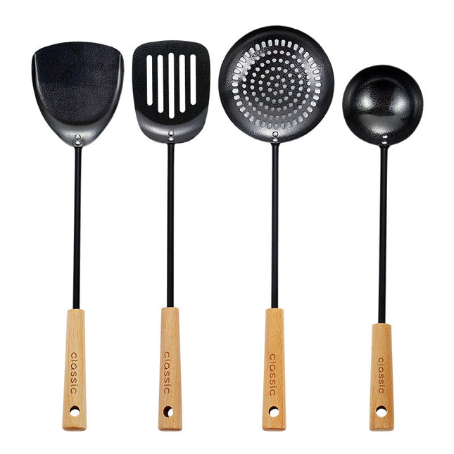 Big Black Long Handle Non-stick Cooking Iron Chef Set of 4