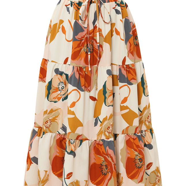 Pleated Floral Elastic Waist Skirt