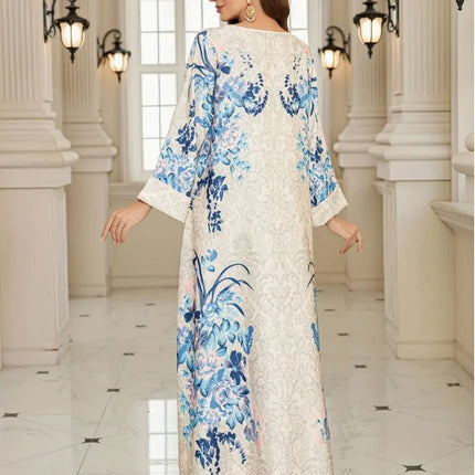 Blue Floral Long Sleeve Dress