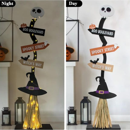 Halloween Glowing Wooden Witch Broom Ornaments