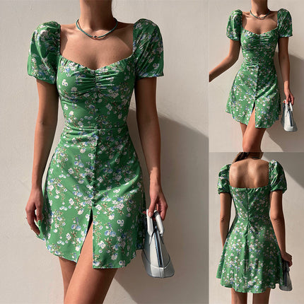 V-neck Breasted Short Dress