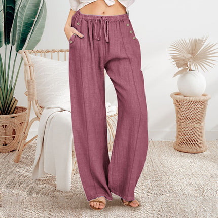 Loose Button Casual Wide-leg Trousers