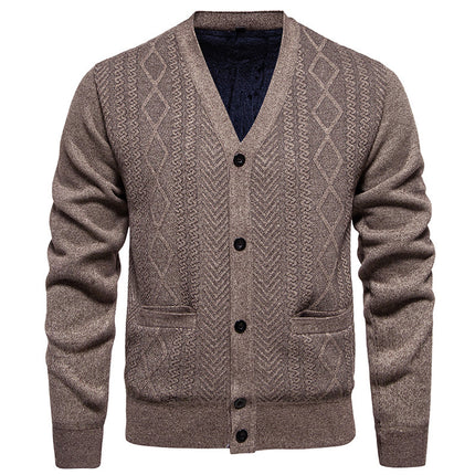 Cardigan Men's Long-sleeved Striped Sweater Fall Winter Coat Versatile Top
