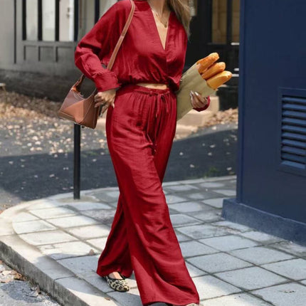 Fashion Wear Long Sleeve V-neck Top Suit