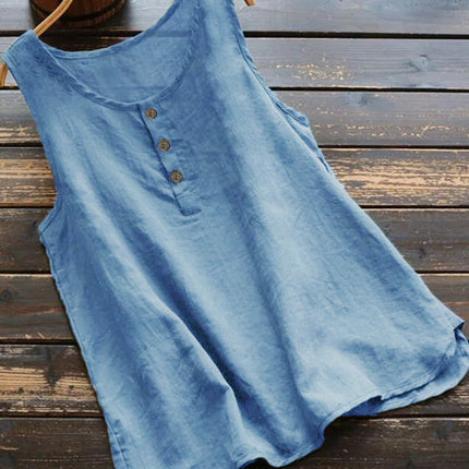 Korean Round Neck Loose Vest Cotton Linen Top