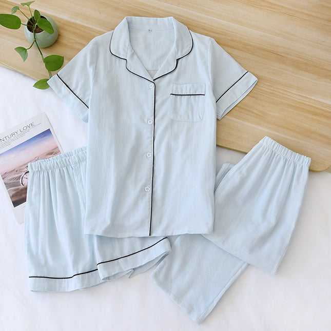 Gauze Cotton Three-piece Pyjama Set