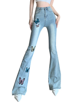 Printed Butterfly Flared Jeans