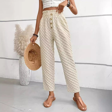 Slim-fit Buttoned Straight Loose Trousers