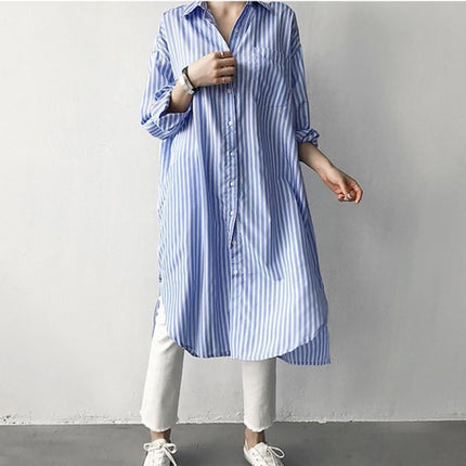 Lazy Cold Style Mid-length Striped Shirt