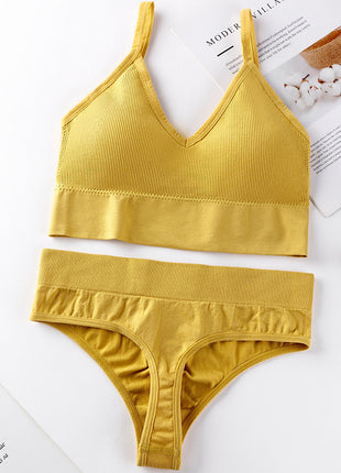 Thin French Style No Steel Ring Panties And Bra Set