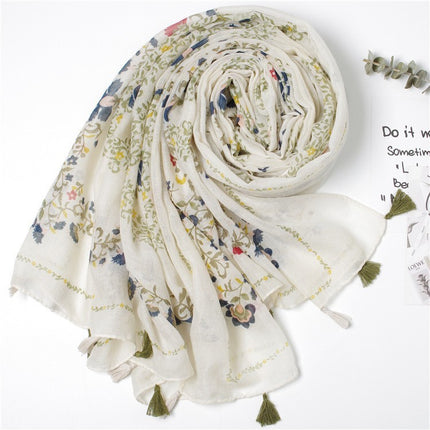 Japanese Style Artistic Fresh Cotton And Linen Scarf Retro Patchwork Bohemian Cashew Print