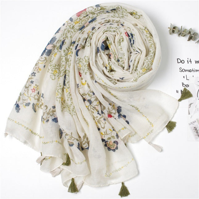 Japanese Style Artistic Fresh Cotton And Linen Scarf Retro Patchwork Bohemian Cashew Print