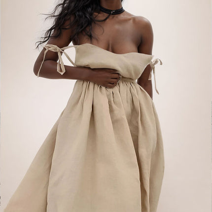 V-neck Suspender Split Backless High Waist Long Dress