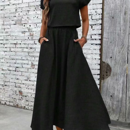 Casual Short Sleeve Top & Skirt 2 Piece Set