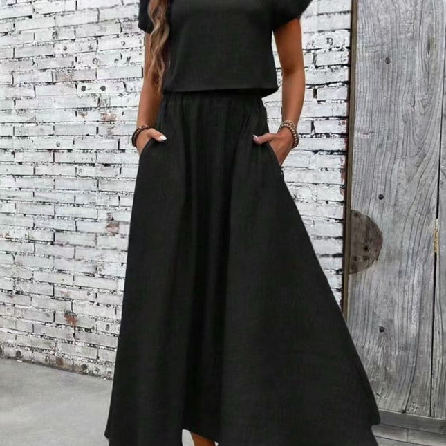 Casual Short Sleeve Top & Skirt 2 Piece Set