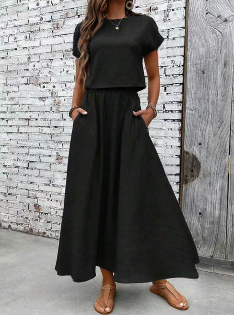 Casual Short Sleeve Top & Skirt 2 Piece Set