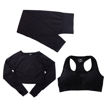 Three-piece Bra, Long Sleeve Top and Trousers Yoga Suit