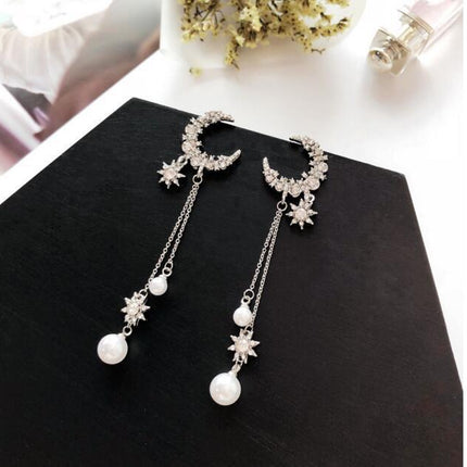 Long Tassel Full-Jeweled Stud Earrings