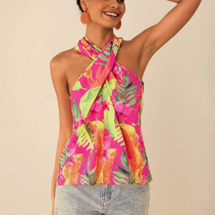 Tropical Plant Printed Women's Tight-Fitting Top