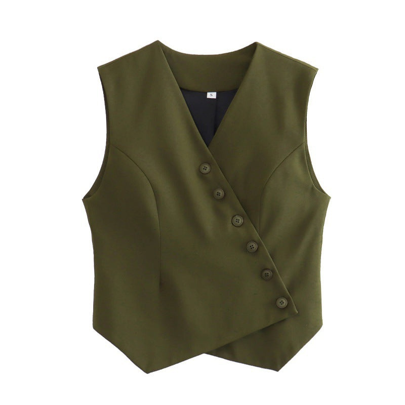 V-neck Single Row Oblique Asymmetric Vest