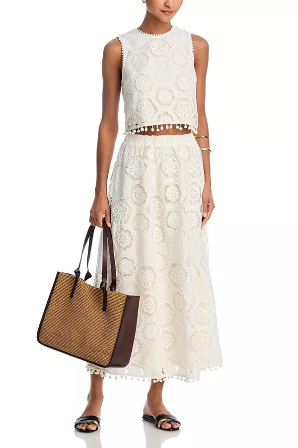 White Sleeveless Top & Skirt Set