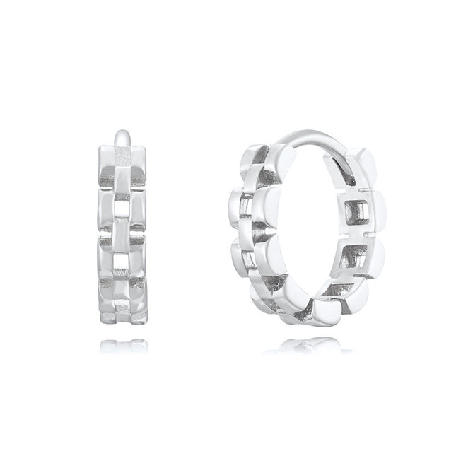 Sterling Silver Needle Street Fashion Geometry Pattern Round Earrings