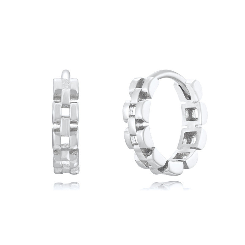Sterling Silver Needle Street Fashion Geometry Pattern Round Earrings