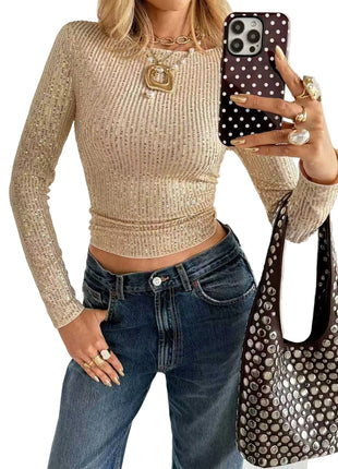 New Shiny Sequin Long-sleeve T-shirt Top