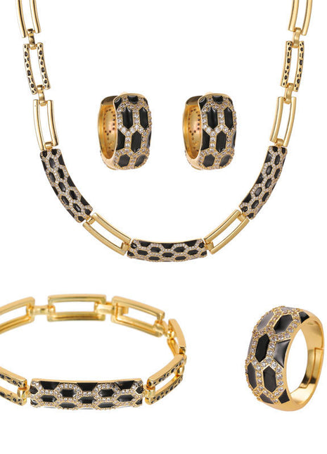 Juego de collar, pulsera, anillo y pendientes de diamantes coreanos