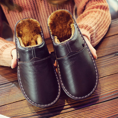 Pure Leather Thermal Cotton Waterproof Household Slippers