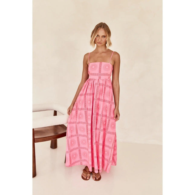 Pinkish Sunny Back Cutout Sling Dress