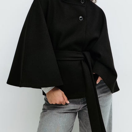 Winter High Neck Batwing Sleeve Coat with Belt