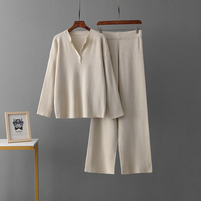 Fashion Loose V-neck Knit Casual Suit