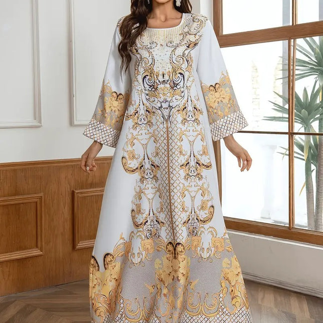 Round Neck Rhinestone Long Dress