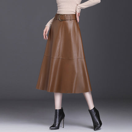 Leather A- Line High Waist Pleated Umbrella Skirt