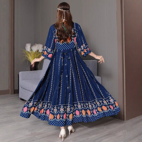 Vestido Largo Bordado Estilo Étnico Bohemio